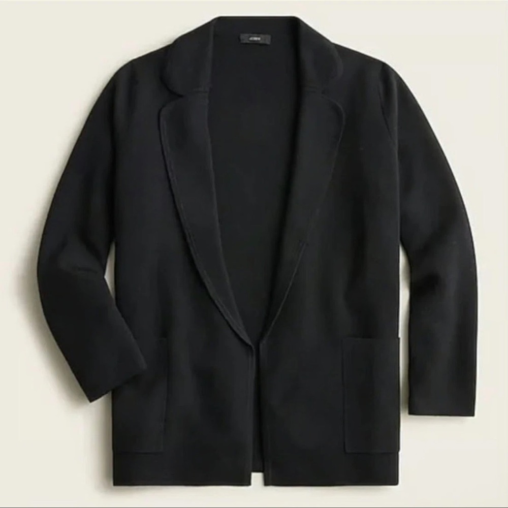 J. Crew Eloise Sweater Blazer XXS Black Merino Wool Cotton Open Front Knit